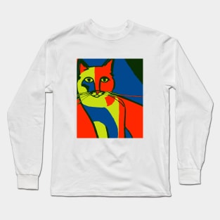 Colorful Minimalist Abstract Cat Long Sleeve T-Shirt